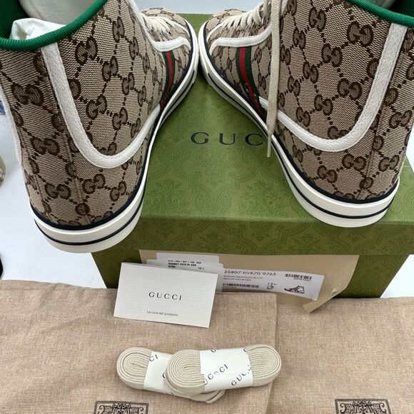 Men's Gucci tennis 1977 high top sneakers size 12.5 made in Italy - Picture 9 of 10